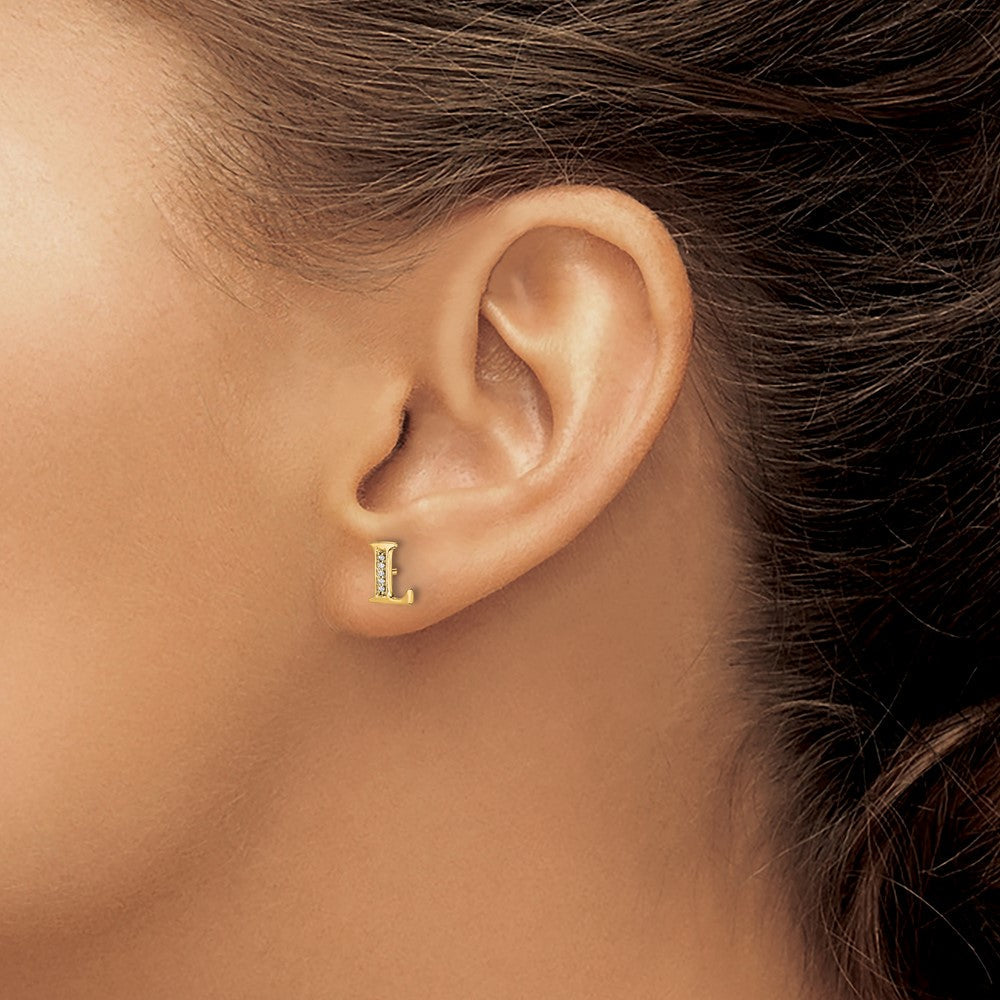 14K Gelbgold Ohrringe mit echten Diamanten, Buchstabe L