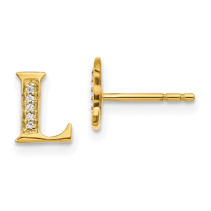 14K Gelbgold Ohrringe mit echten Diamanten, Buchstabe L