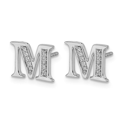 14K Weißgold Ohrringe mit echten Diamanten, Initiale „M"