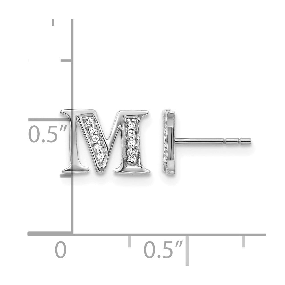 14K Weißgold Ohrringe mit echten Diamanten, Initiale „M"