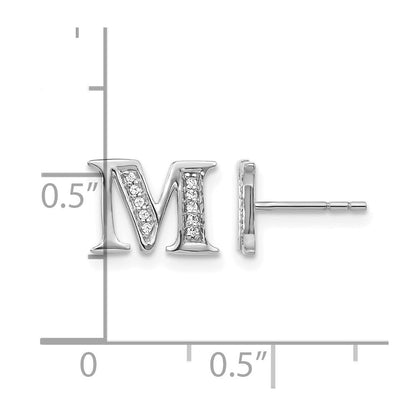 14K Weißgold Ohrringe mit echten Diamanten, Initiale „M"