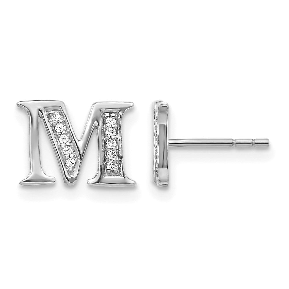 14K Weißgold Ohrringe mit echten Diamanten, Initiale „M"