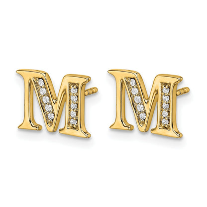 14K Gelbgold Ohrringe mit echten Diamanten, Buchstabe M