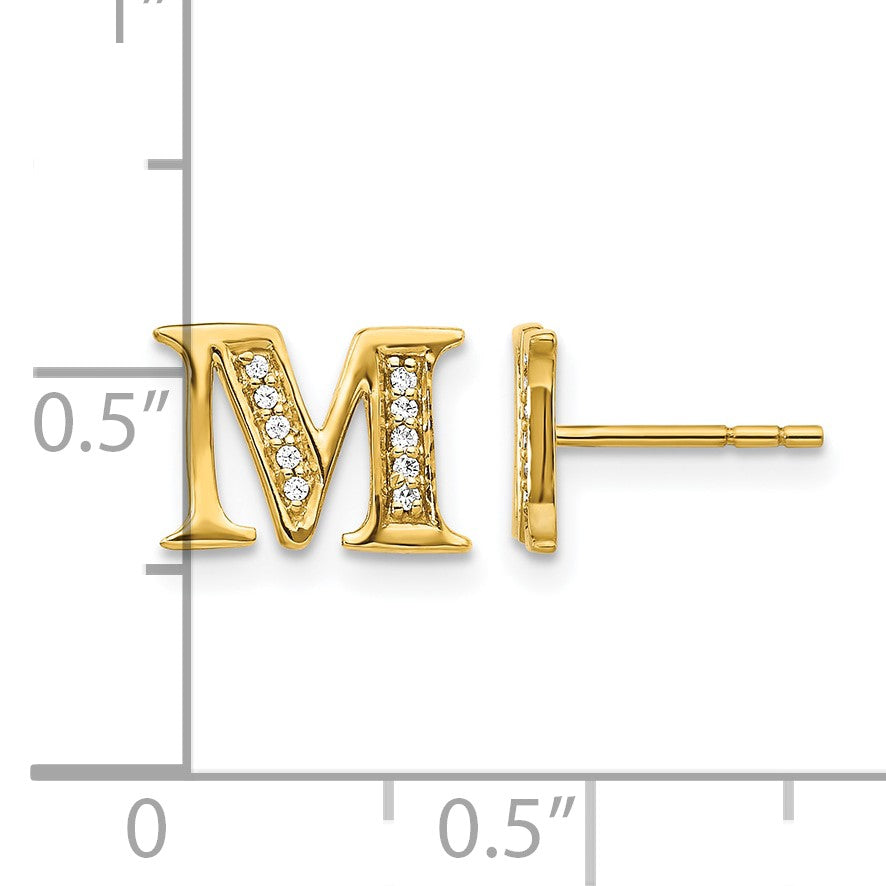 14K Gelbgold Ohrringe mit echten Diamanten, Buchstabe M
