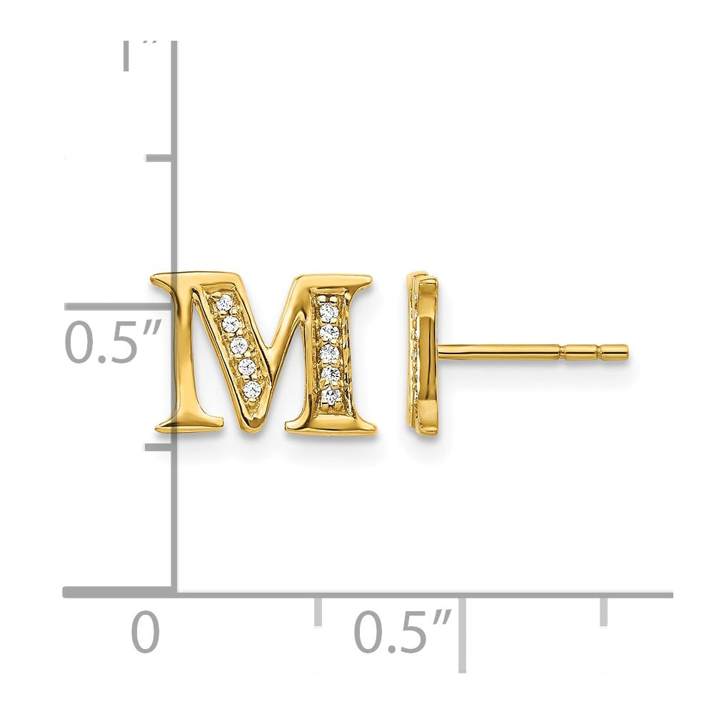 14K Gelbgold Ohrringe mit echten Diamanten, Buchstabe M