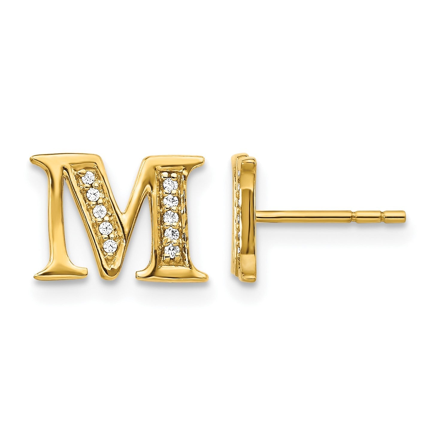 14K Gelbgold Ohrringe mit echten Diamanten, Buchstabe M