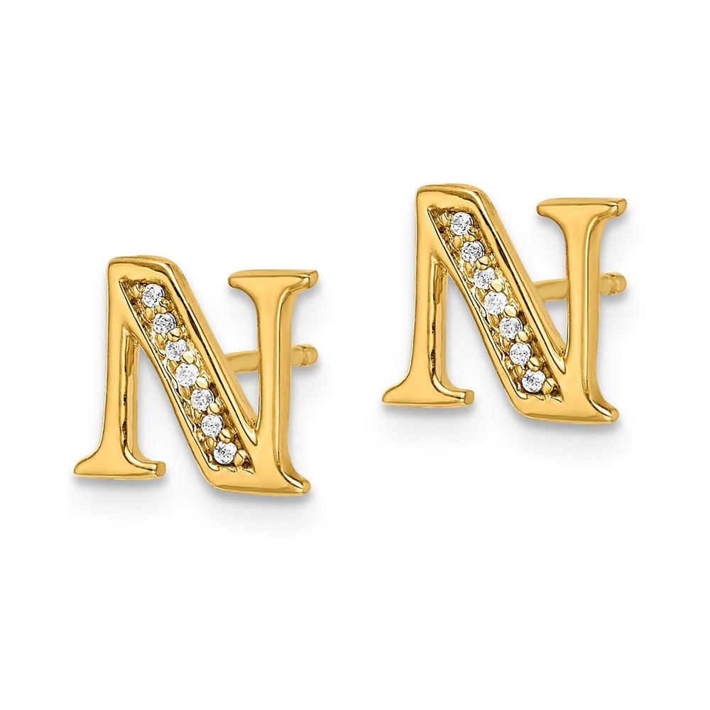 14K Weißgold Ohrringe mit echtem Diamant Initiale „N“