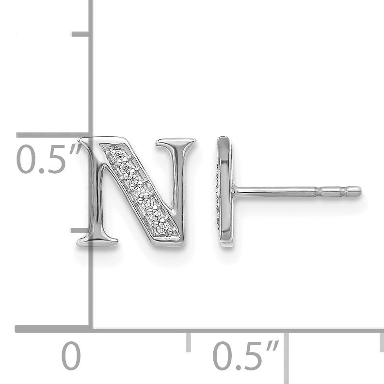 14K Weißgold Ohrringe mit echtem Diamant Initiale „N“