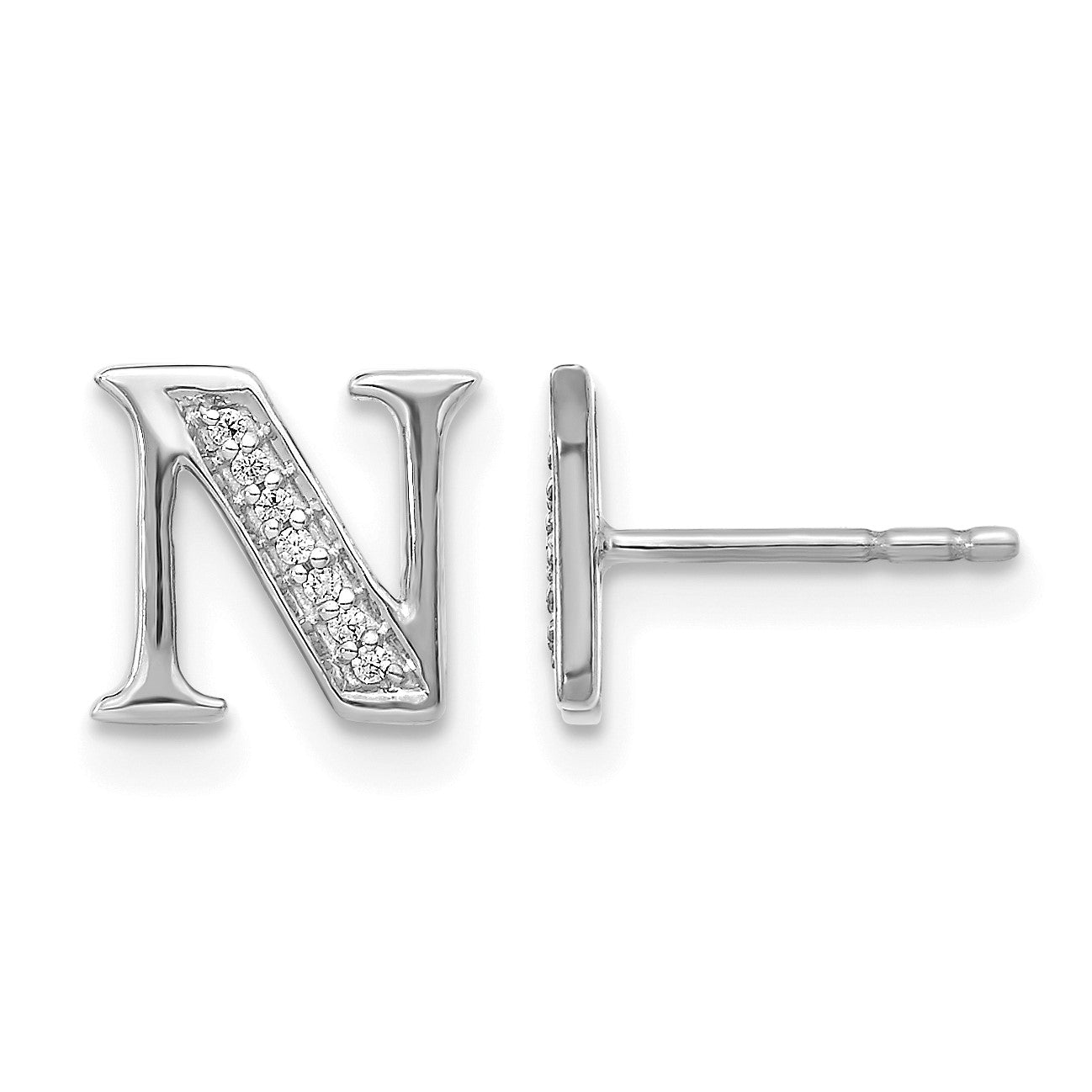 14K Weißgold Ohrringe mit echtem Diamant Initiale „N“