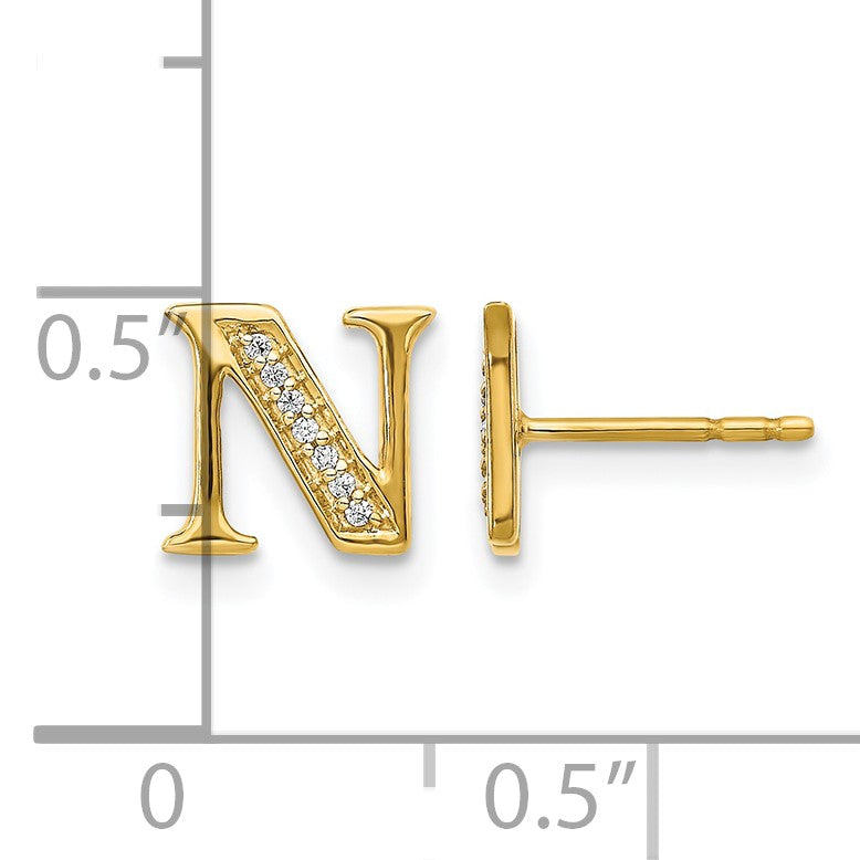 14K Gelbgold Ohrringe mit echten Diamanten und Buchstabe N