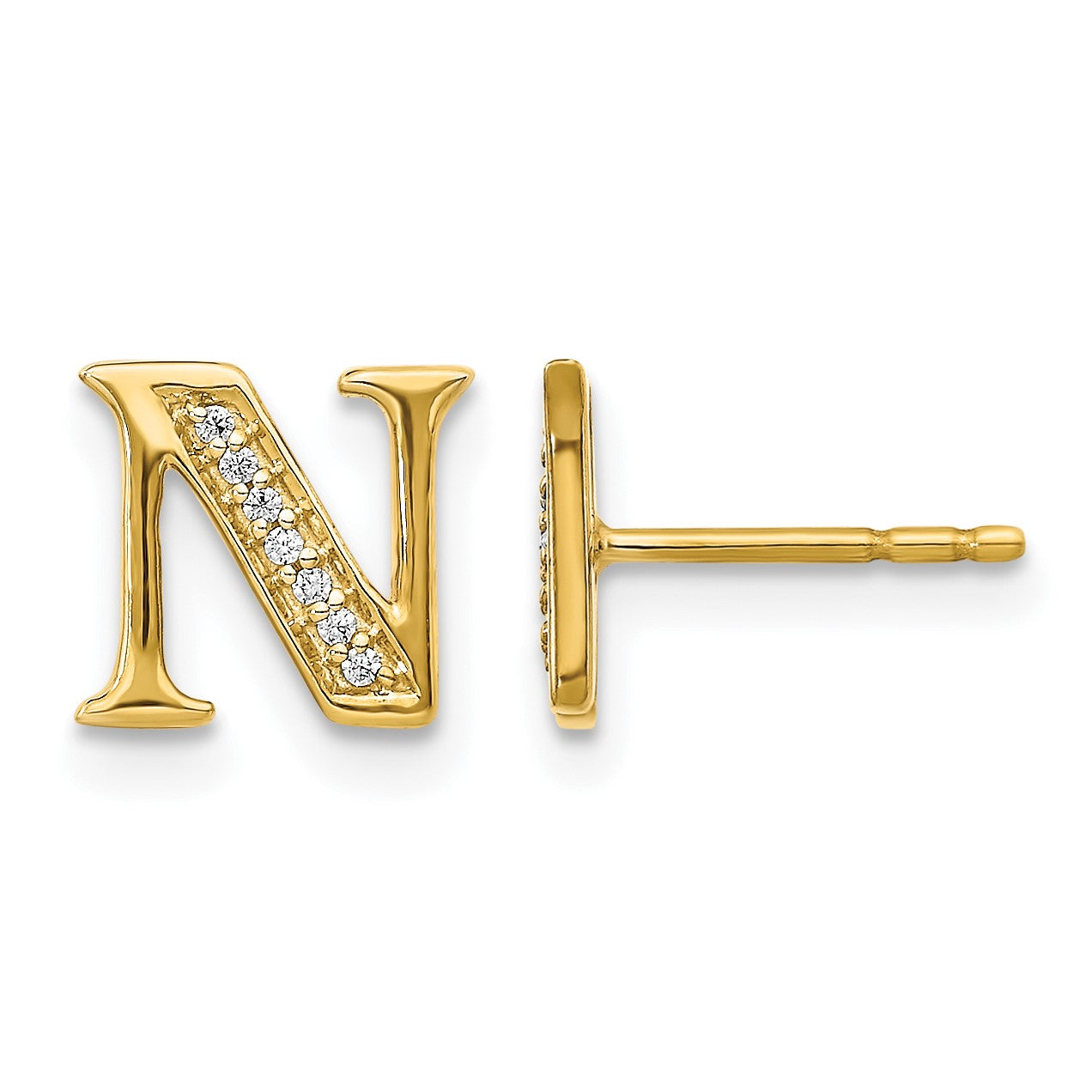 14K Gelbgold Ohrringe mit echten Diamanten und Buchstabe N