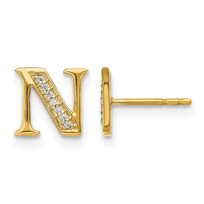 14K Gelbgold Ohrringe mit echten Diamanten und Buchstabe N