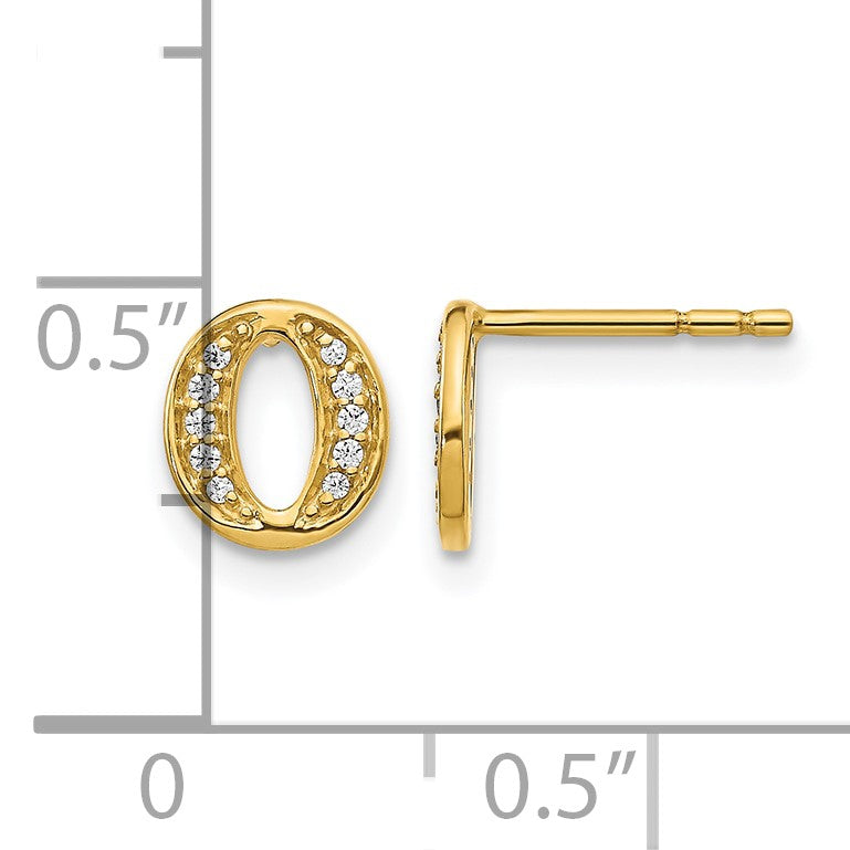 14K Gelbgold Ohrringe mit echten Diamanten, Buchstabe O