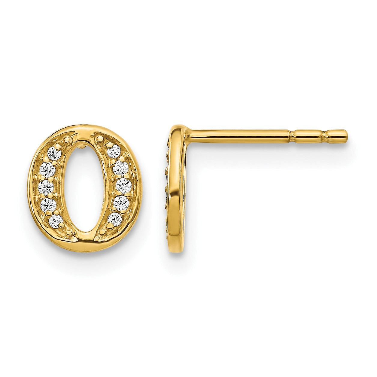 14K Gelbgold Ohrringe mit echten Diamanten, Buchstabe O