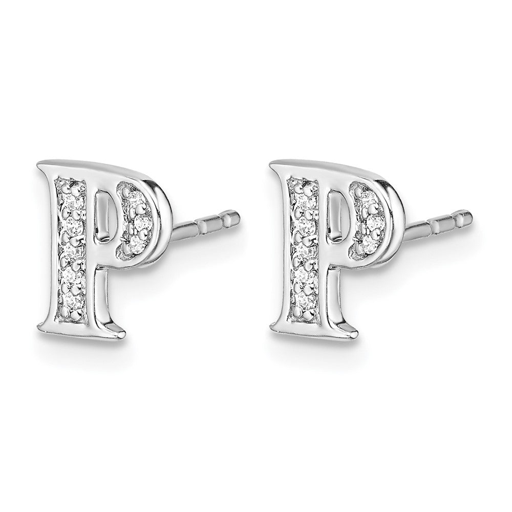 14K Weißgold Ohrringe mit echten Diamanten, Initiale "P"