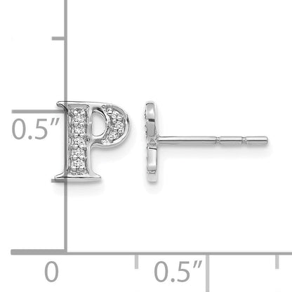 14K Weißgold Ohrringe mit echten Diamanten, Initiale "P"
