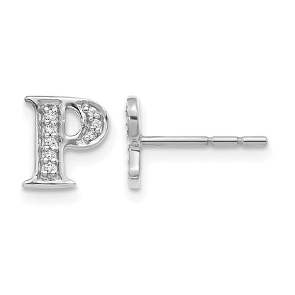 14K Weißgold Ohrringe mit echten Diamanten, Initiale "P"