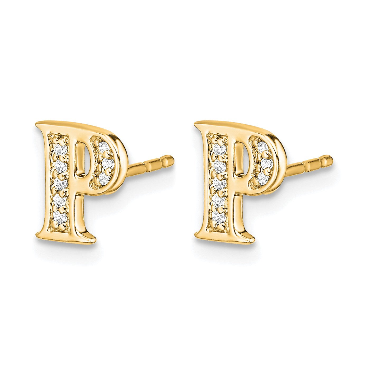 14K Gelbgold Ohrringe mit echten Diamanten, Initiale "P"