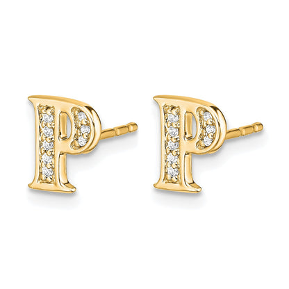 14K Gelbgold Ohrringe mit echten Diamanten, Initiale "P"