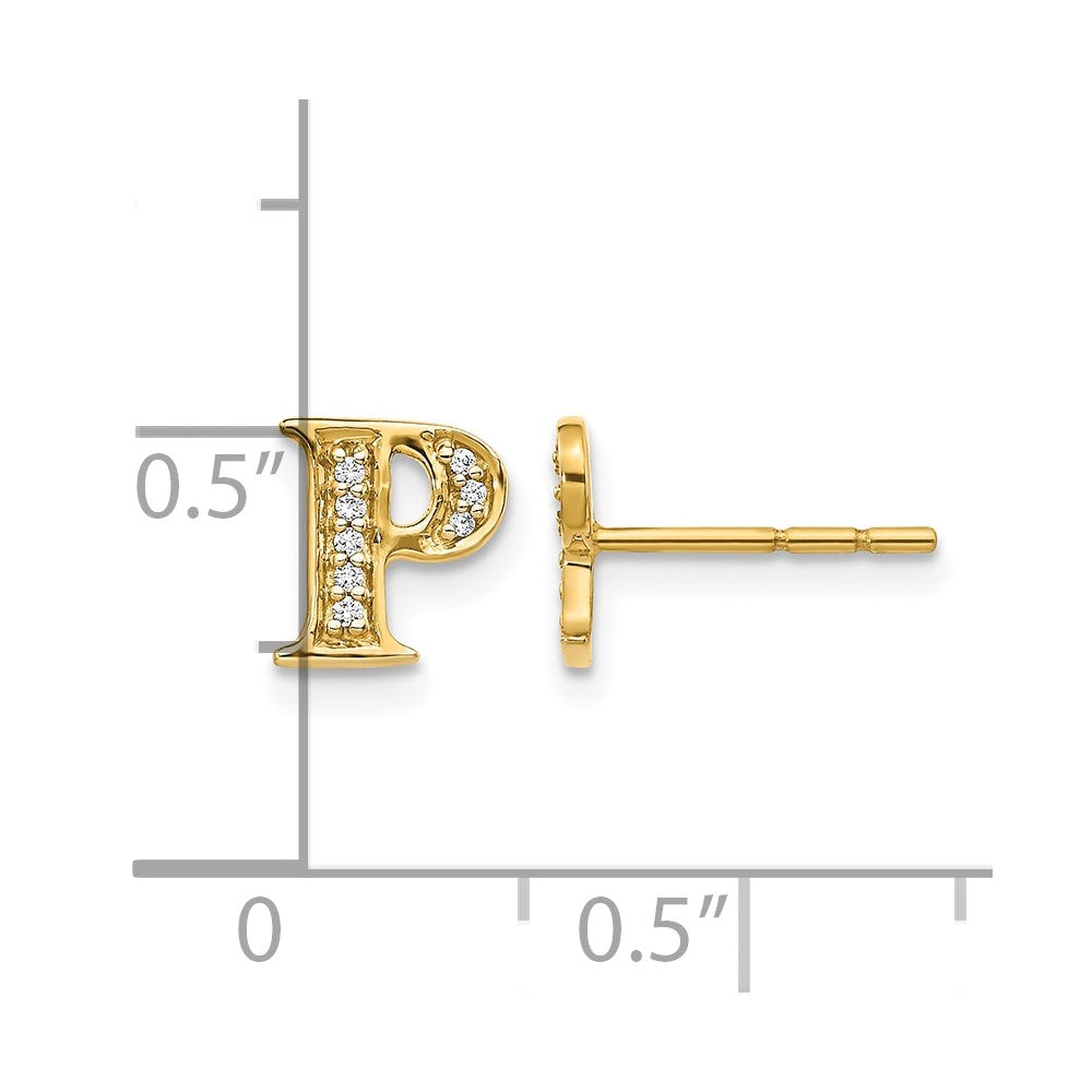 14K Gelbgold Ohrringe mit echten Diamanten, Initiale "P"