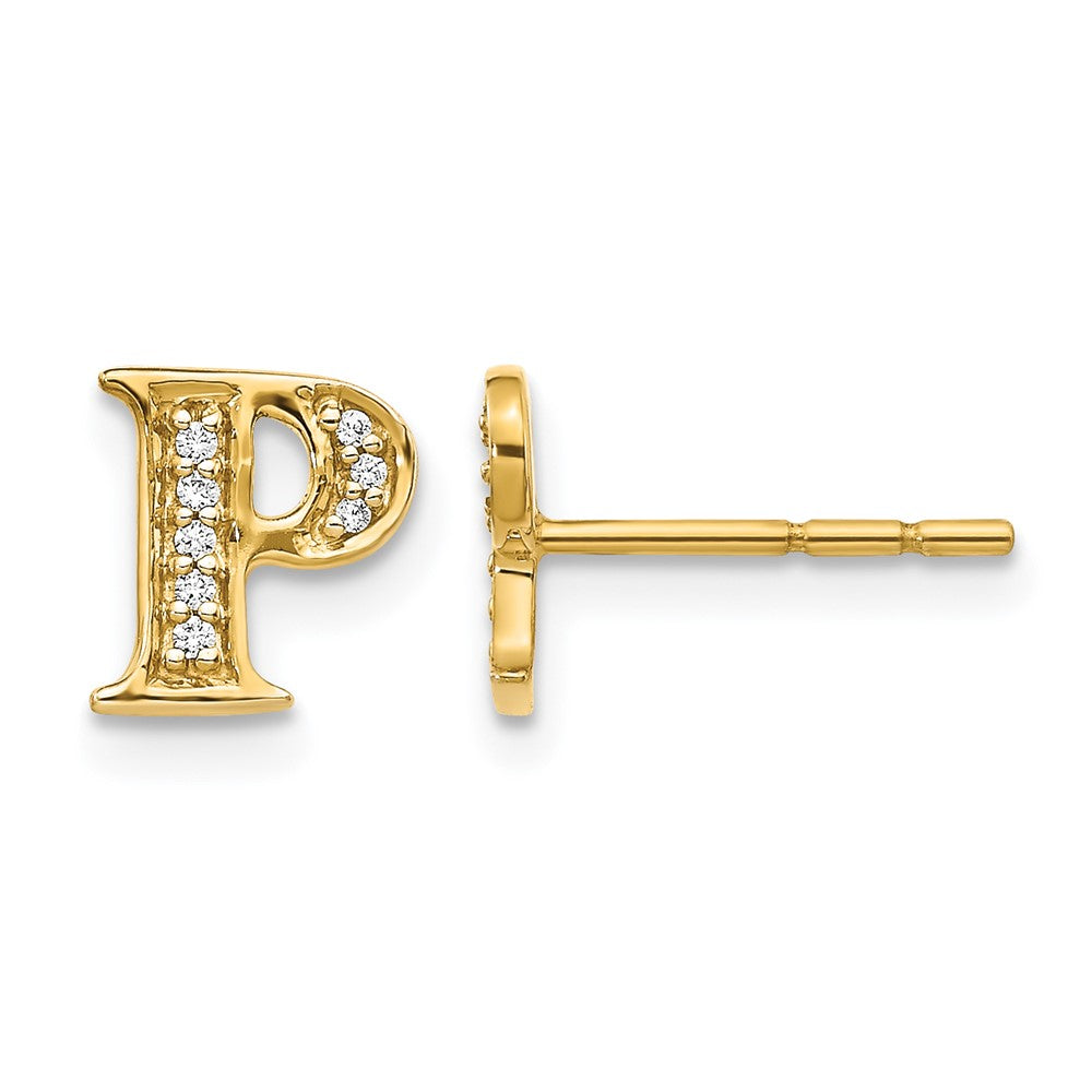 14K Gelbgold Ohrringe mit echten Diamanten, Initiale "P"