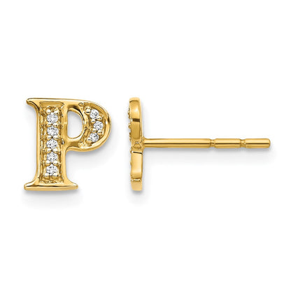 14K Gelbgold Ohrringe mit echten Diamanten, Initiale "P"