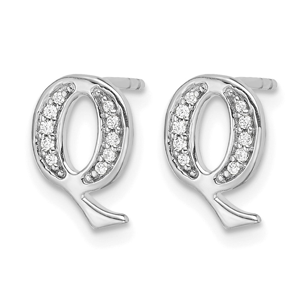 14K Weißgold Ohrringe mit echten Diamanten, Initiale Q