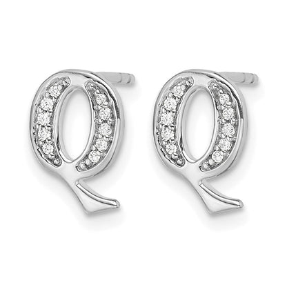 14K Weißgold Ohrringe mit echten Diamanten, Initiale Q