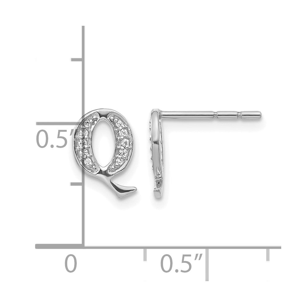 14K Weißgold Ohrringe mit echten Diamanten, Initiale Q