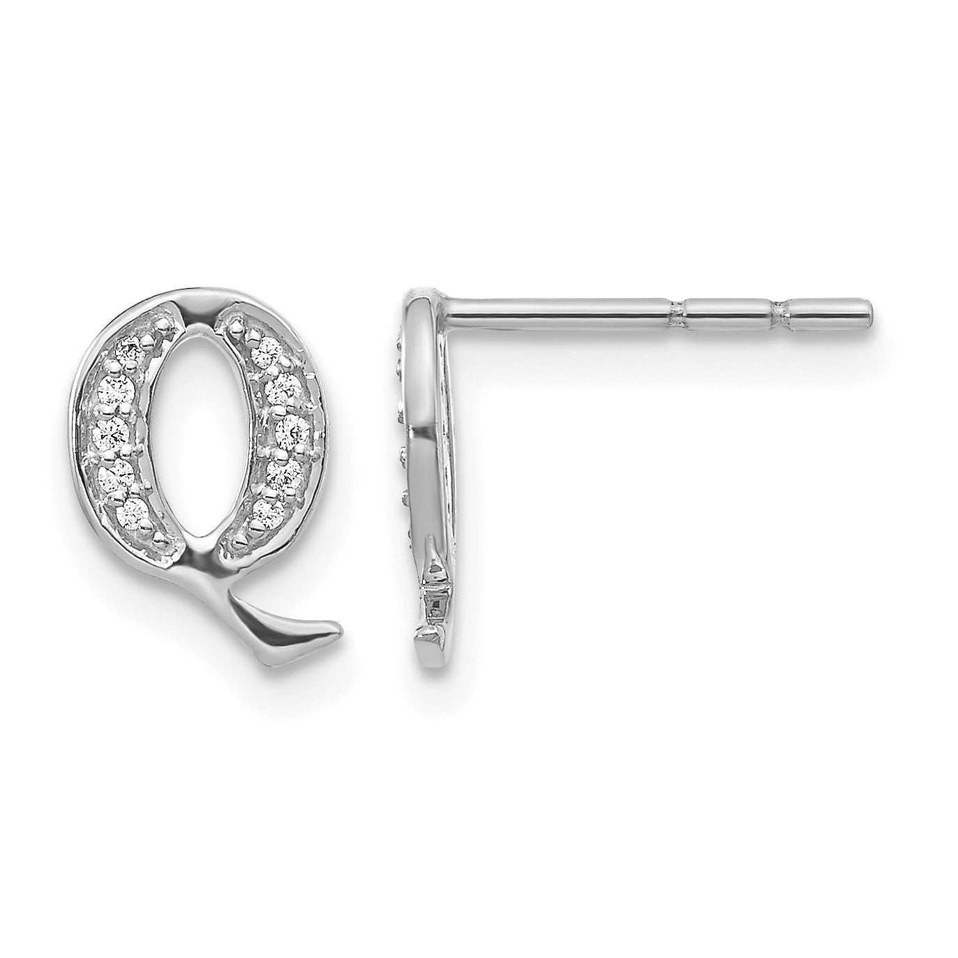 14K Weißgold Ohrringe mit echten Diamanten, Initiale Q