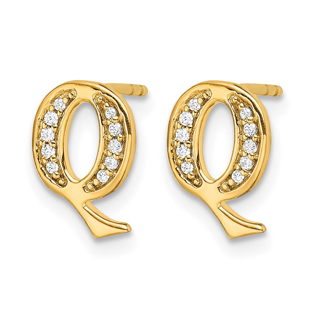 14K Gelbgold Ohrringe mit echten Diamanten, Initiale Q