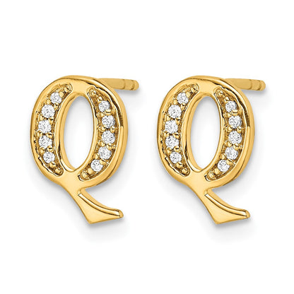 14K Gelbgold Ohrringe mit echten Diamanten, Initiale Q