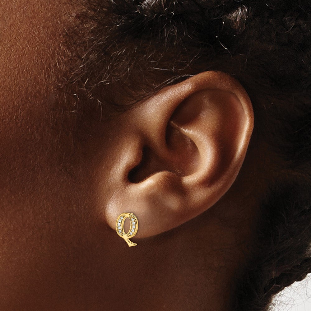 14K Gelbgold Ohrringe mit echten Diamanten, Initiale Q