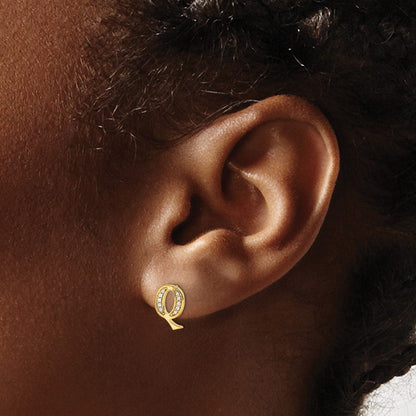 14K Gelbgold Ohrringe mit echten Diamanten, Initiale Q