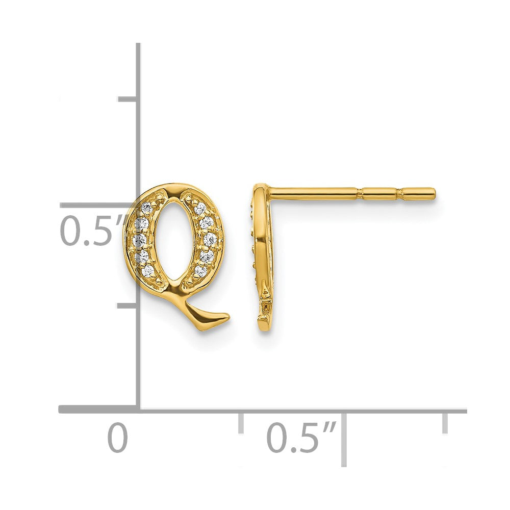 14K Gelbgold Ohrringe mit echten Diamanten, Initiale Q
