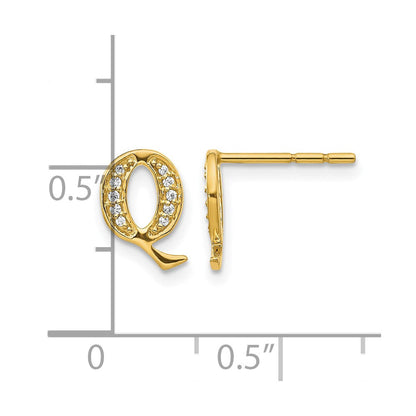14K Gelbgold Ohrringe mit echten Diamanten, Initiale Q