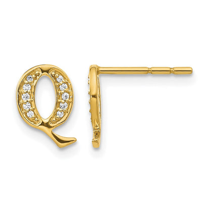 14K Gelbgold Ohrringe mit echten Diamanten, Initiale Q