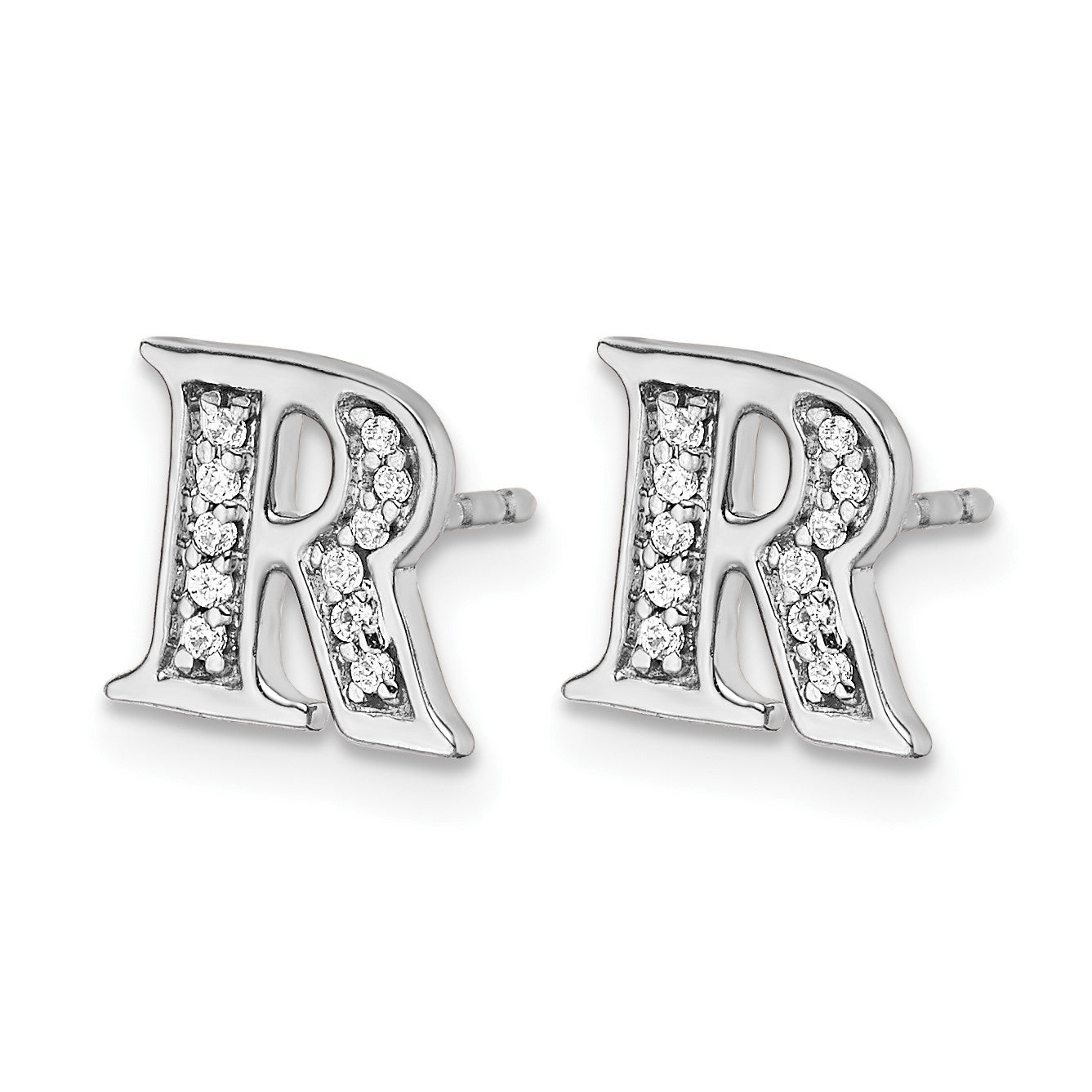14K Weißgold Ohrringe mit echten Diamanten, Buchstabe R