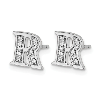 14K Weißgold Ohrringe mit echten Diamanten, Buchstabe R