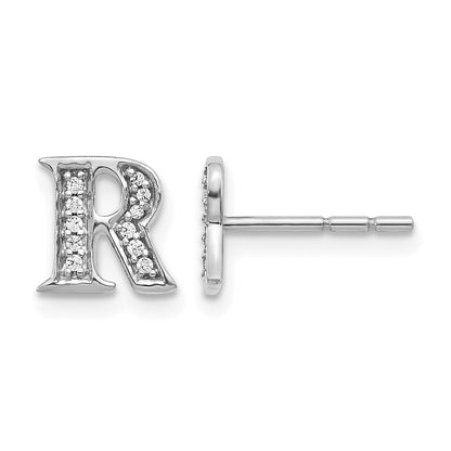 14K Weißgold Ohrringe mit echten Diamanten, Buchstabe R