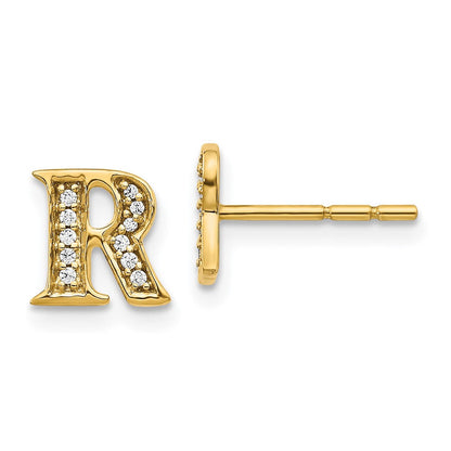 14K Gelbgold Ohrringe mit echten Diamanten, Initiale „R“