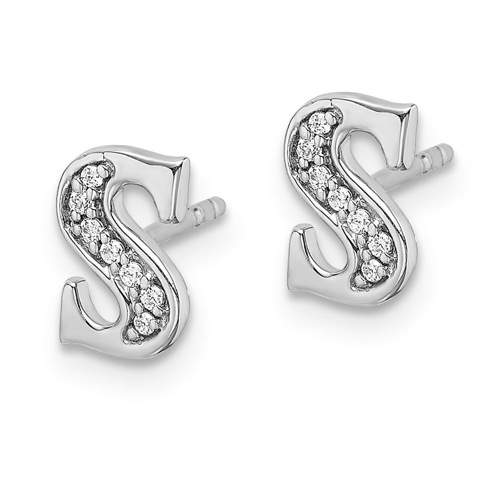 14K Weißgold Diamant-Buchstaben-Ohrringe „S“