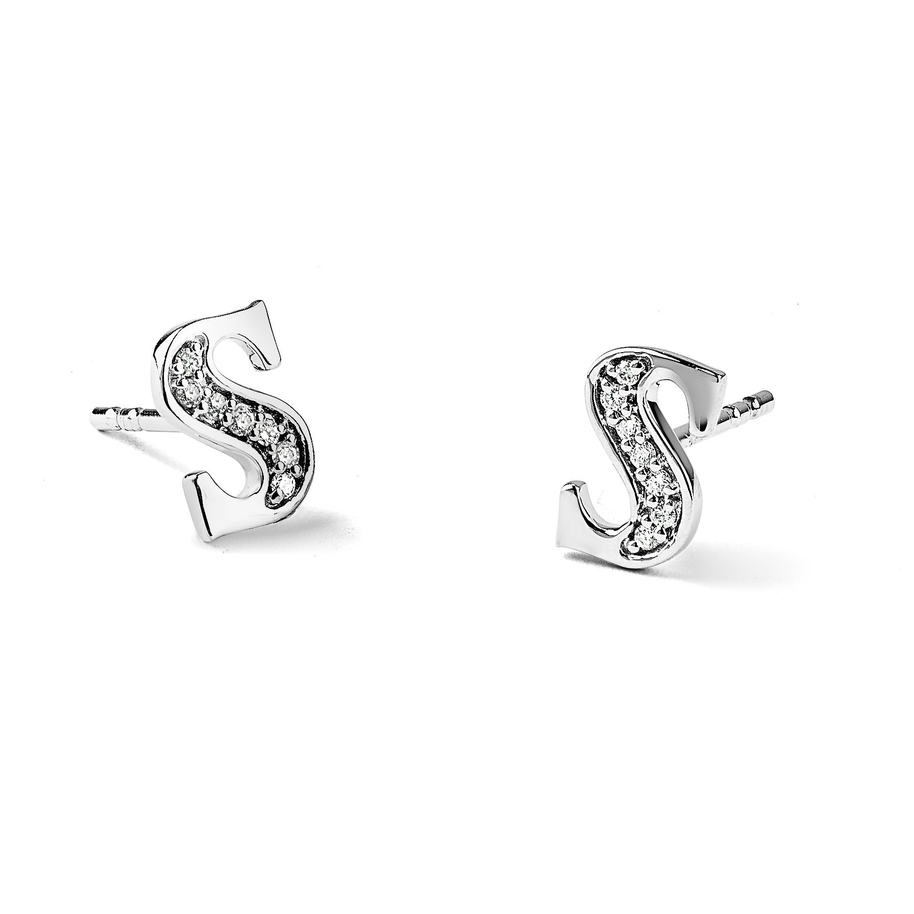 14K Weißgold Diamant-Buchstaben-Ohrringe „S“