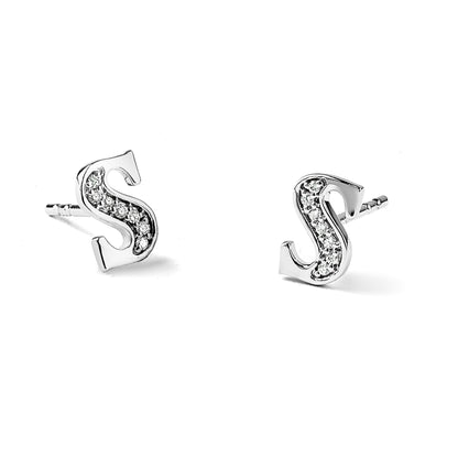 14K Weißgold Diamant-Buchstaben-Ohrringe „S“