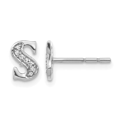 14K Weißgold Diamant-Buchstaben-Ohrringe „S“