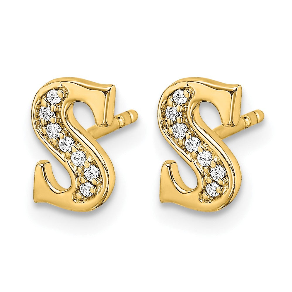 14K Gelbgold Initial-Ohrringe "S" mit echten Diamanten