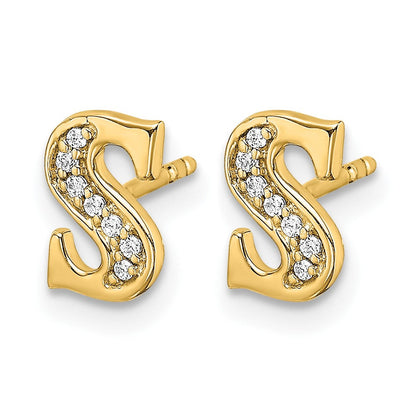 14K Gelbgold Initial-Ohrringe "S" mit echten Diamanten