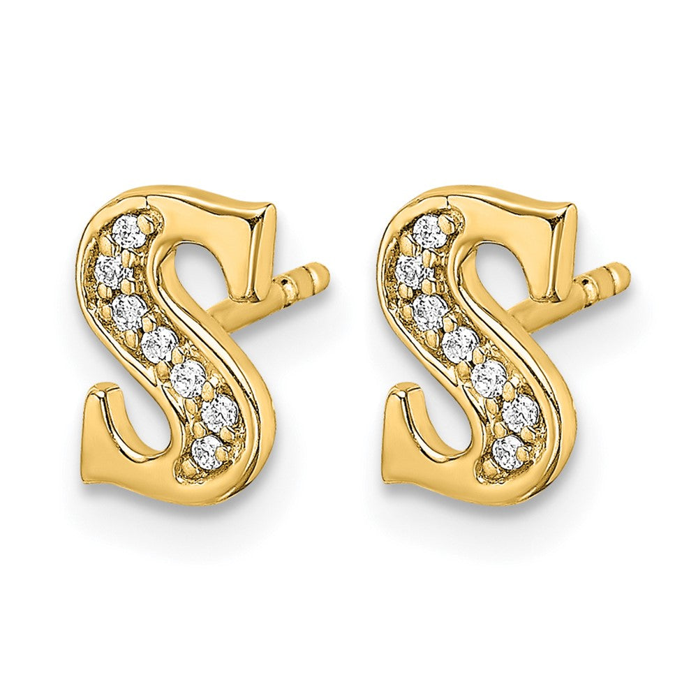 14K Gelbgold Initial-Ohrringe "S" mit echten Diamanten