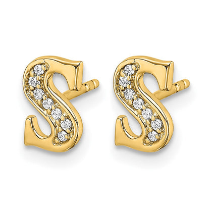 14K Gelbgold Initial-Ohrringe "S" mit echten Diamanten