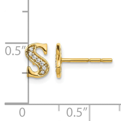 14K Gelbgold Initial-Ohrringe "S" mit echten Diamanten